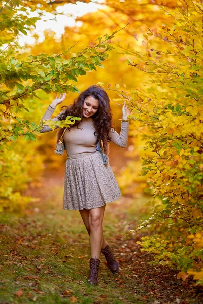 Portrait Beautiful Woman Woods Autumn Season — Stock Photo, Image