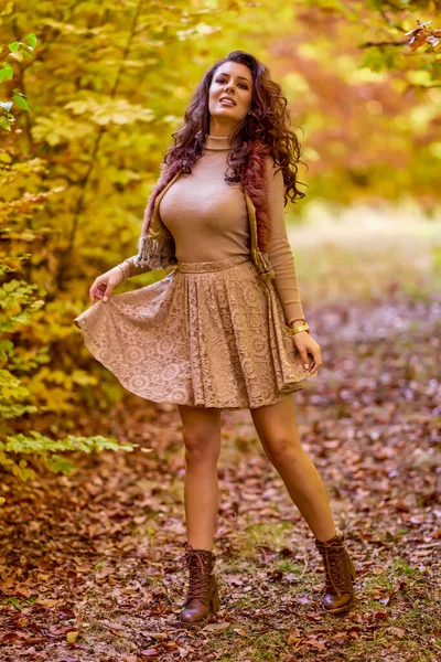 Portrait Beautiful Woman Woods Autumn Season — Stock Photo, Image