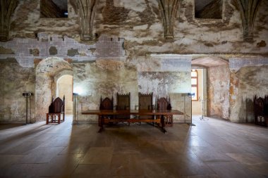 Hunedoara, Romania. January 8-2022. Corvinilor Castle, also called Huniazilor Castle. Is the medieval fortress of Hunedoara, one of the most important monuments of Gothic architecture in Romania.