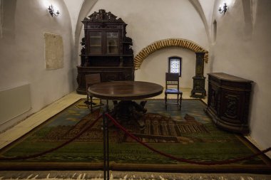 Hunedoara, Romania. January 8-2022. Corvinilor Castle, also called Huniazilor Castle. Is the medieval fortress of Hunedoara, one of the most important monuments of Gothic architecture in Romania.