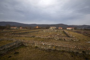 Hunedoara, Romania, January 08-2022. The ruins of the fortress Ulpia Traiana Sarmizegetusa, the Roman fortress of the years. 108-110.
