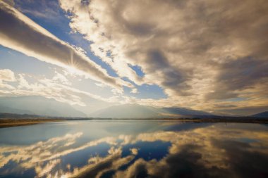 Landscape with a mountain lake in Romania on a sunny day