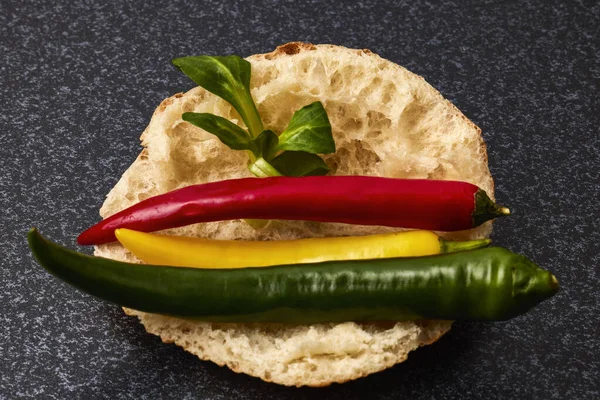 Hot Peppers Three Colors Crust Bread — Stock Photo, Image