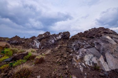 Etna volkanı, Sicilya İtalya 'dan volkanik kayalarla kaplı bir manzara.