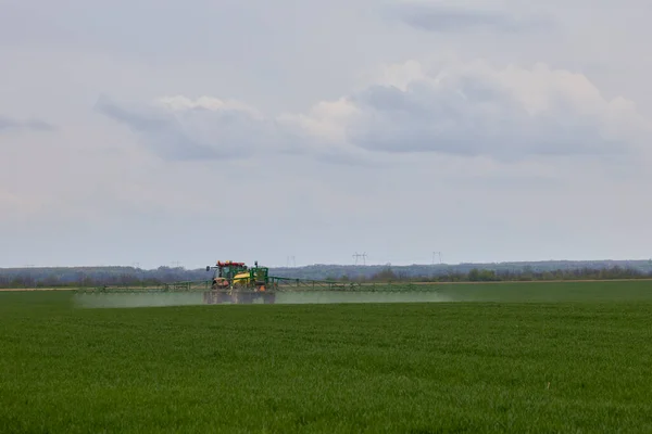 Tractor Herbicides Wheat Crop — Foto Stock