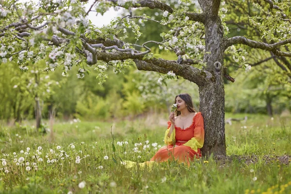 Портрет Жінки Сукні Природі Красивий Весняний День — стокове фото