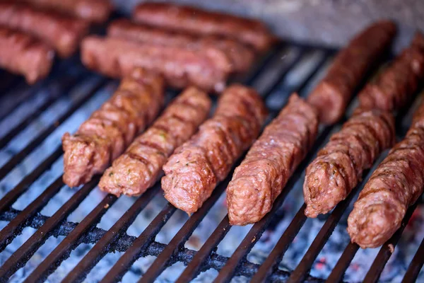 Förbereda Kött Rullar Kallas Mici Eller Mititei Grill Närbild Grill — Stockfoto