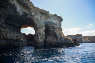 Comino, Malta 11 Temmuz 2022. Ünlü Mavi Göl 'ün görüntüleri. Malta.