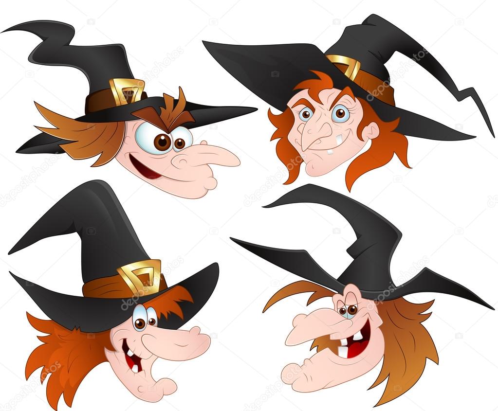 Cartoon Witch Faces Vectors