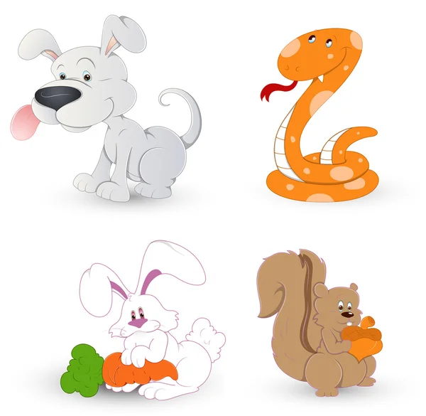 Dibujos animados perro conejo serpiente y ardilla vectores — Archivo Imágenes Vectoriales