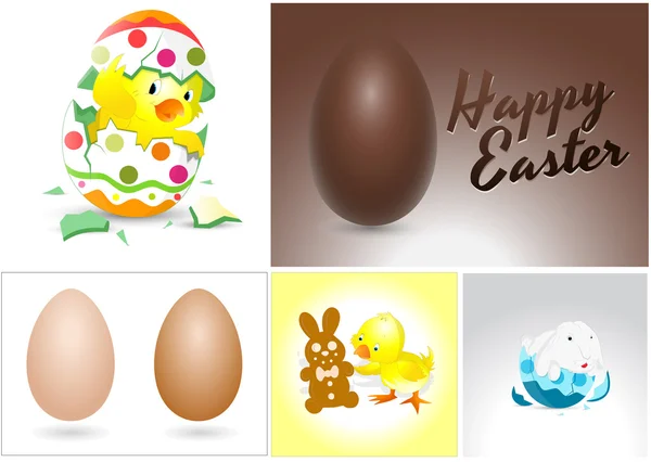 Easter Eggs, Bunny and Chicken Vectors — Stock Vector