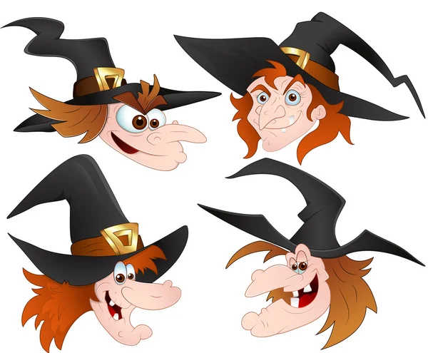 Cartoon Witch Faces Vectors — Stock Vector