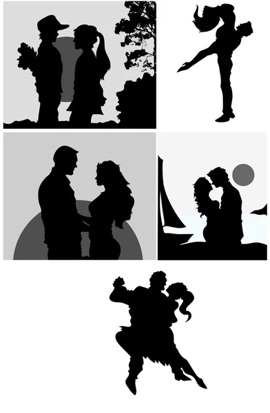 Love Couple Silhouettes Vectors — Stock Vector