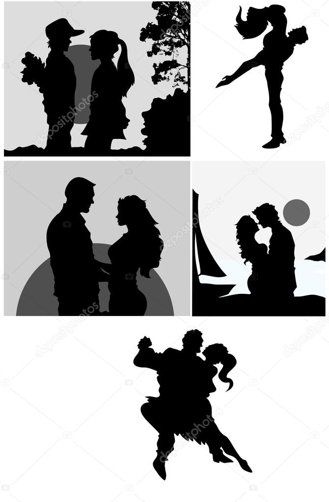Love Couple Silhouettes Vectors