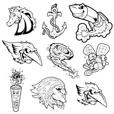 Various Mascot Vector Characters Tattoo clipart