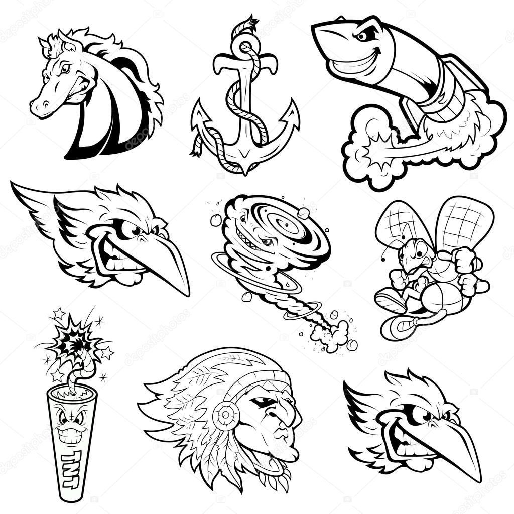 Creative Abstract Conceptual Design Art of Various Mascot Vector Characters Tattoo