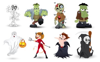 Detaylı halloween karakterler illüstrasyon vektör ayarla