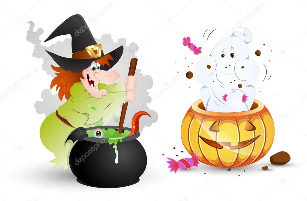 Funny Halloween Characters - Witch and Ghost