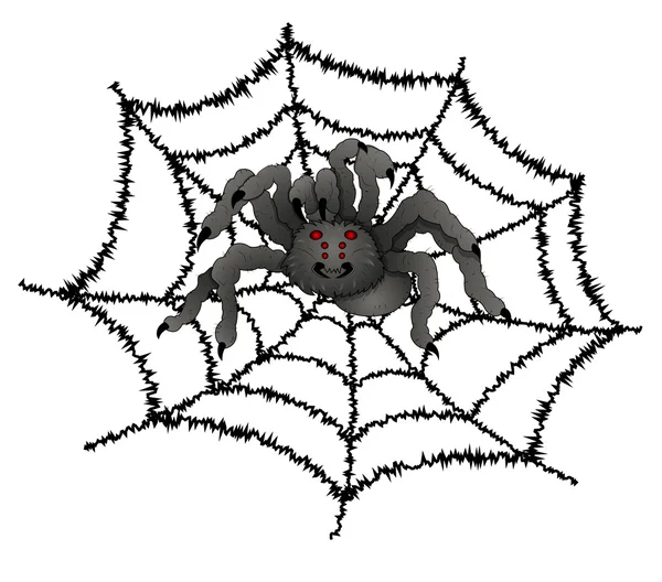 Scary Spider on Web — Stock Vector
