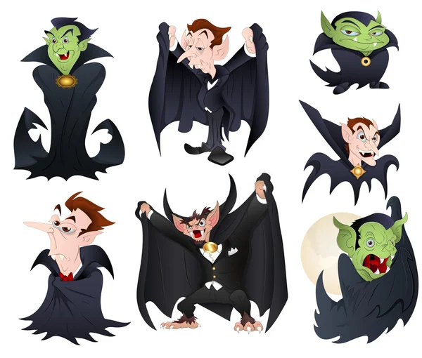 Vector Illustrations of Dracula and Vampires Monsters including Classic and Funny Modern — Stock Vector