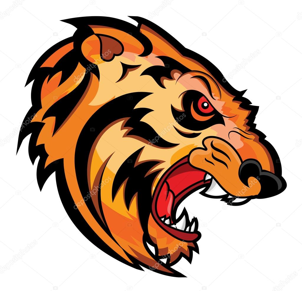 Angry Tiger Face Mascot Vector Tattoo