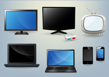 TV İzleyicisi ekran laptop ve telefon vektör
