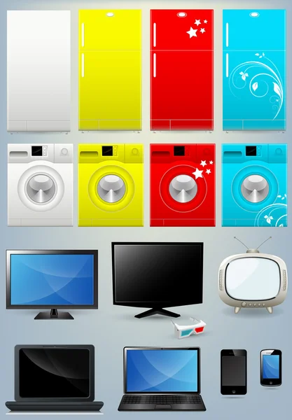 Vecteurs mobiles d'ordinateur portable de TV de machine à laver de réfrigérateur — Image vectorielle