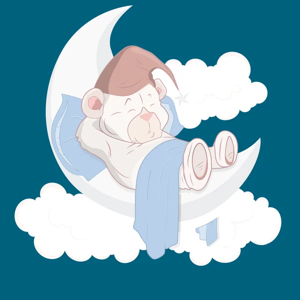 Osito de peluche durmiendo en la luna Vector de dibujos animados — Archivo Imágenes Vectoriales