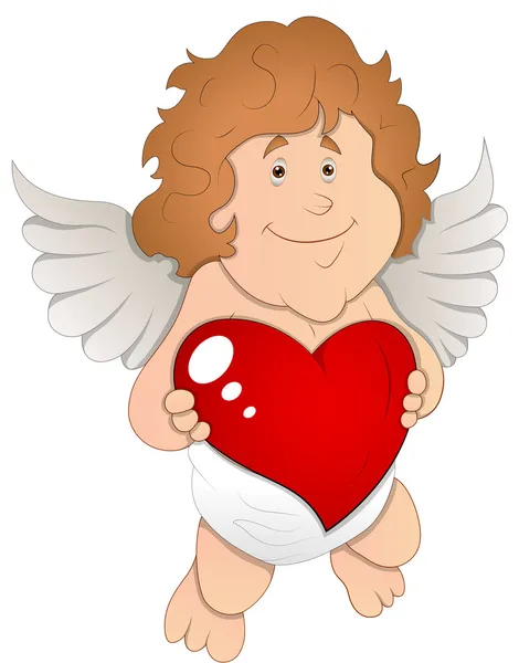 Bedårande cupid med hjärta - vektor illustration — Stock vektor