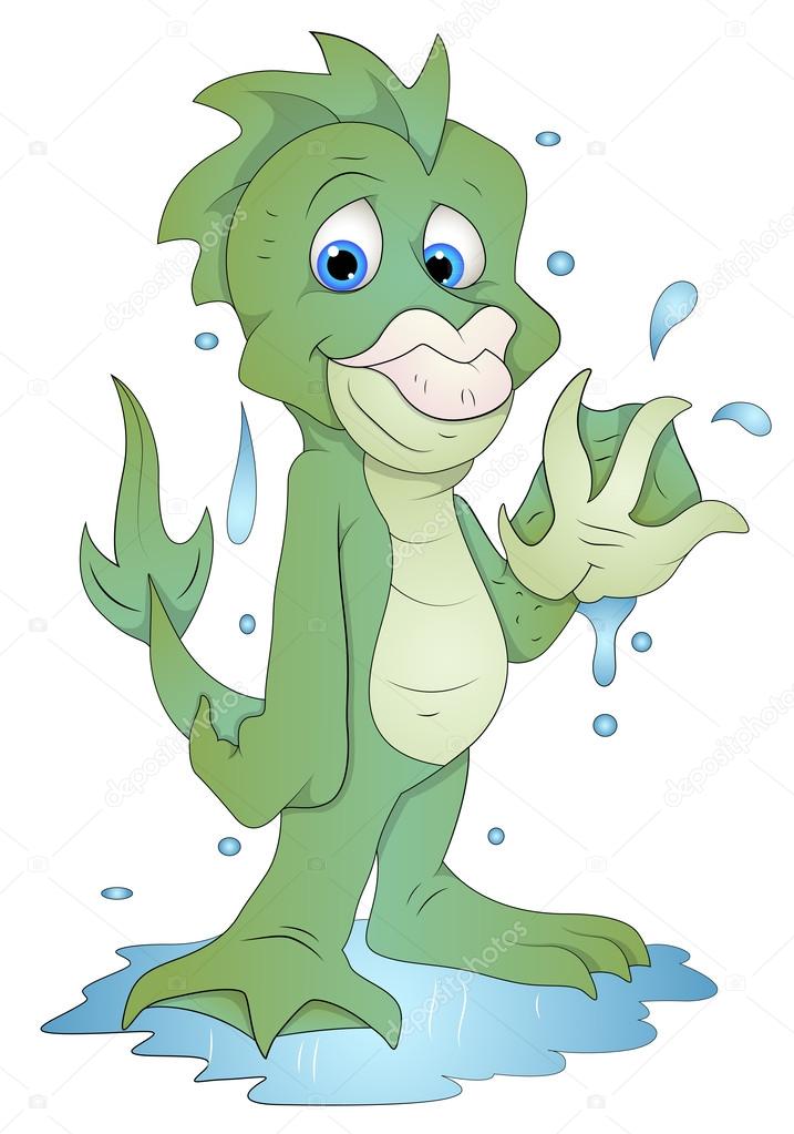 Cute Water Monster - Cartoon Character - Vector Illustration
