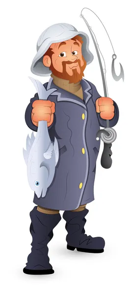 Pescador Vector Ilustração Desenhos animados — Vetor de Stock