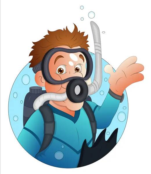 Cartoon Diver personaggio — Vettoriale Stock