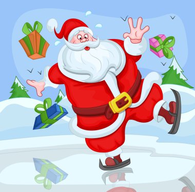 Noel Baba Kayak komik karikatür - Noel vektör çizim
