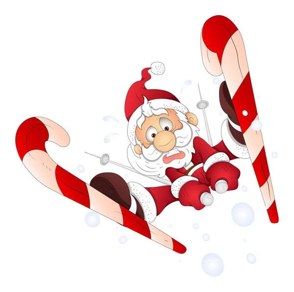 Funny Santa Skiing - Christmas Vector Illustration — Stock Vector