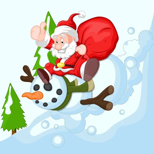 Noel Baba ile kardan adam çizgi film — Stok Vektör