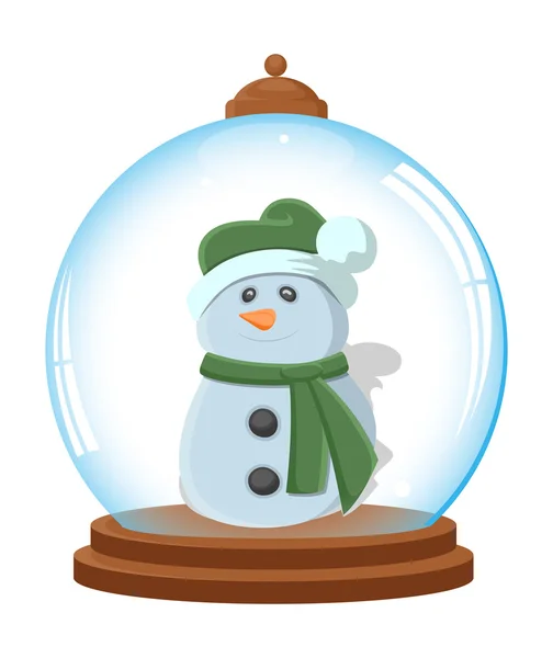 Muñeco de nieve de dibujos animados en el globo de hielo — Archivo Imágenes Vectoriales
