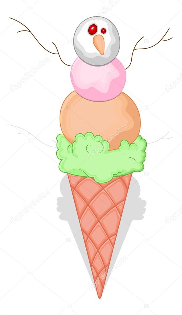 Snowman on Ice Cream Cone - Christmas Vector Illustration
