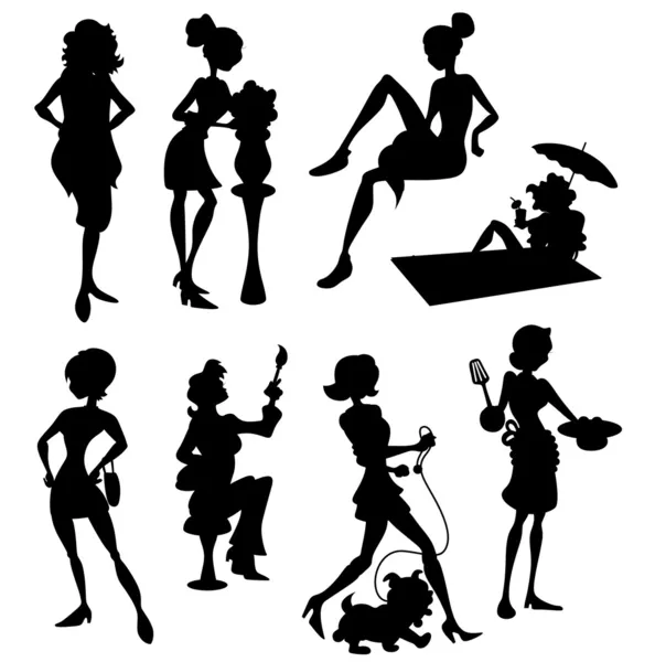 Mode vrouwen silhouetten — Stockvector