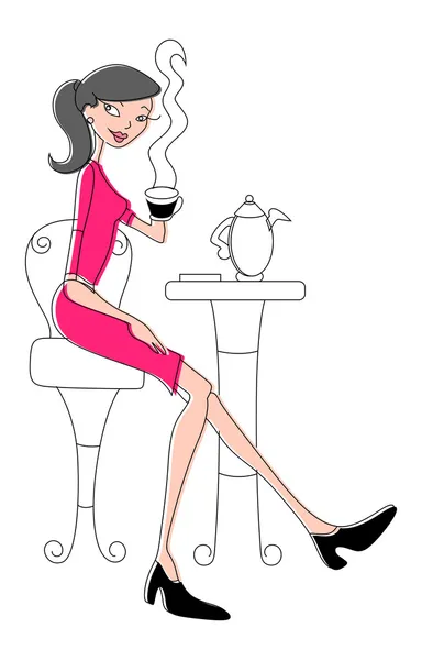 Cartoon Girl at Restaurant Vector — Stock Vector