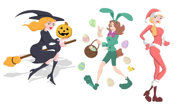 Vector de Halloween, Pascua y Navidad Chica — Archivo Imágenes Vectoriales