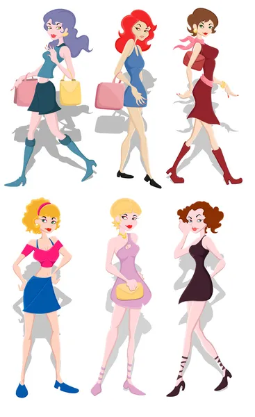 Collection de filles à la mode — Image vectorielle