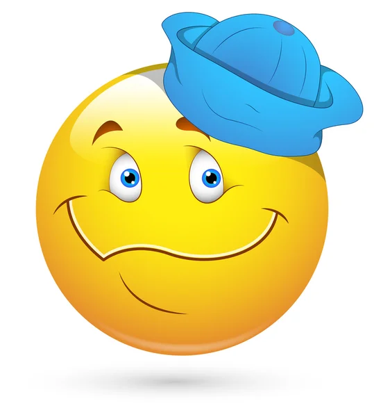 Smiley vektör çizim - denizci şapkası ile yüz — Stok Vektör