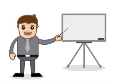 bir slayt gösterisi sunmak ofis ve iş karikatür karakter vektör çizim-