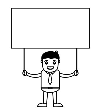 office vektör karikatür karakter çizimi - bir afiş tutarak