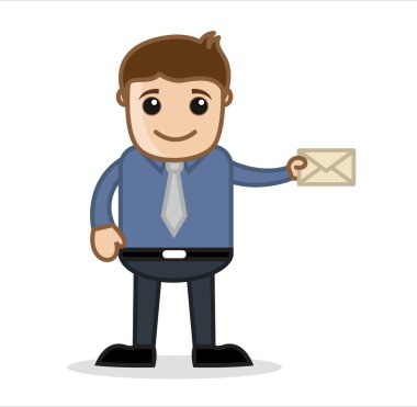 Holding an Envelope - Office and Business Cartoon Character Vector Illustration Concept & Pose