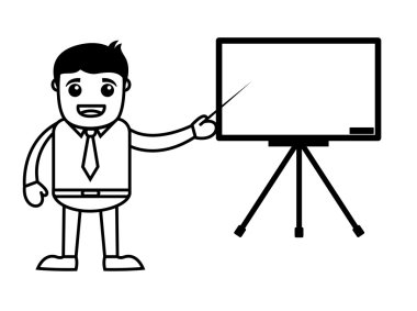 Slayt sunum gösteren office vektör çizgi film karakteri resim-