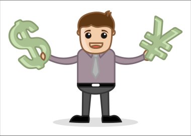 para birimi simgesi - holding karikatür karakter vektör illüstrasyon kavramı ofis ve iş