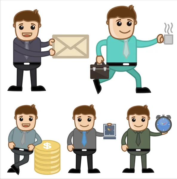 Illustration vectorielle de personnages de dessins animés de bureau et d'affaires - Poses et concepts variés — Image vectorielle