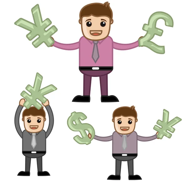 Dinheiro - Escritório e Negócios Desenhos animados personagem Vector Ilustração Conceito —  Vetores de Stock