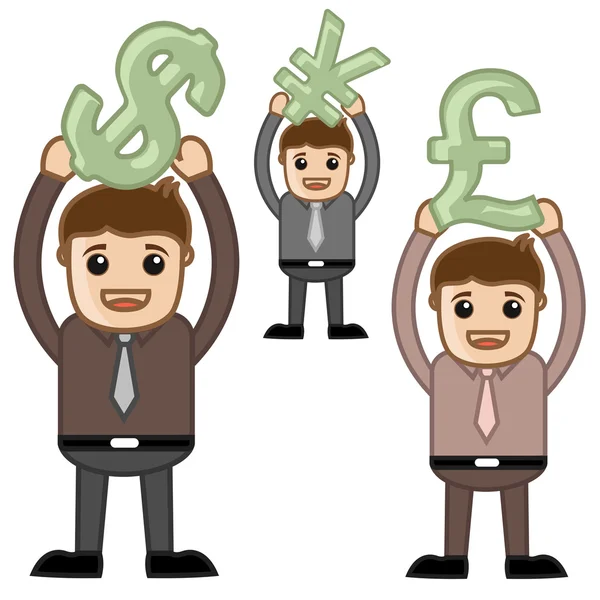 Escritório e Negócios Desenhos animados personagem Vector Ilustração - Vários conceitos de moeda —  Vetores de Stock